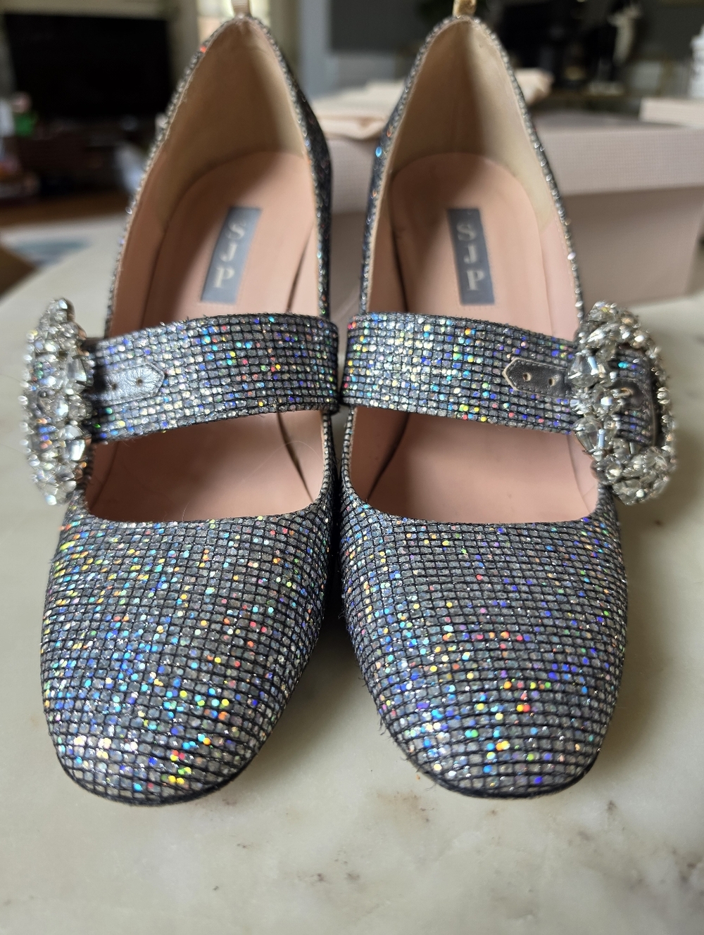 SJP By Sarah Jessica Parker Women's Celine Embellished Block Heel Pumps Size 7.5 - Picture 3 of 8